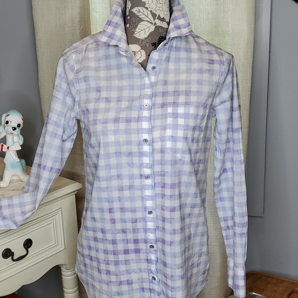J.Crew Custom TieDye Lavender/White Plaid Blouse
